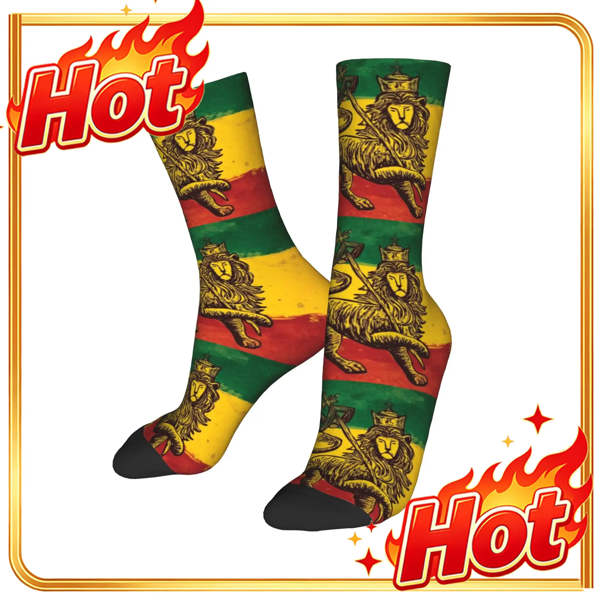 Dress Sock Men - Custom Rasta Flag Lion of judah